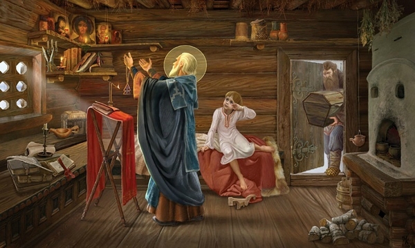Наталья Климова. Картина о воскрешении умершего мальчика по молитве прп. Сергия